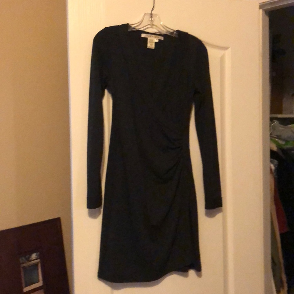 MaxStudio faux wrap dark gray dress.